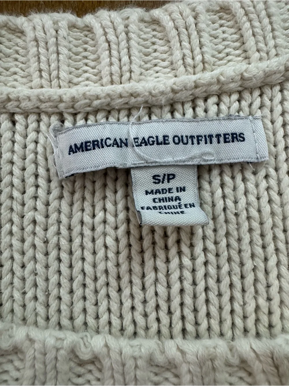 American Eagle Crew Neck Sweater in Cream with Pink, Gray & Yellow Accents